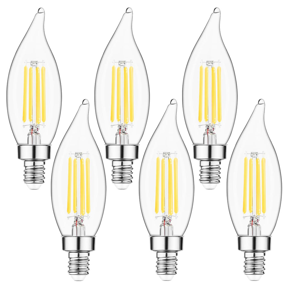 Sengled E12 candle LED bulb in a chandelier providing bright daylight illumination