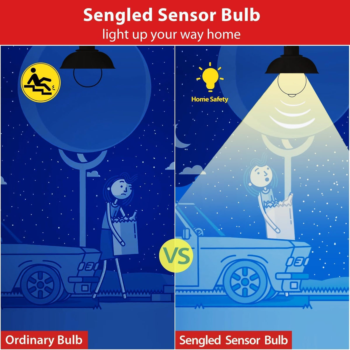 Sengled porch light on balcony with motion-activated dusk-to-dawn lighting.