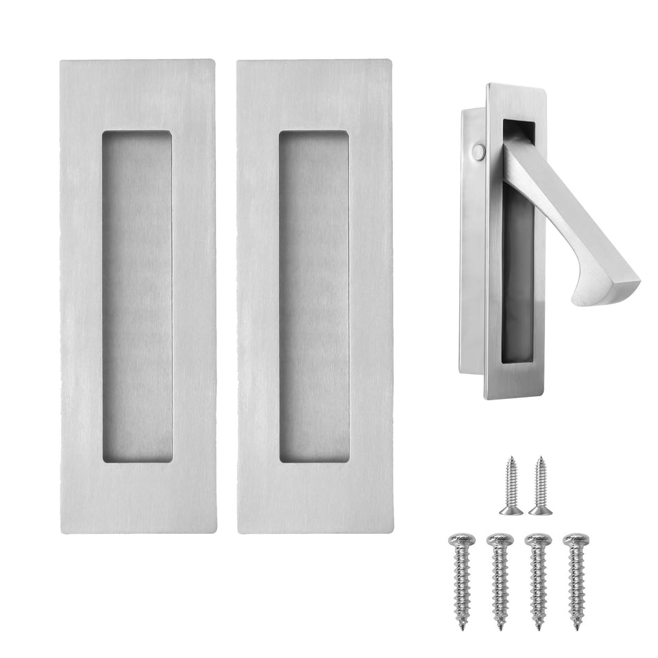 Senharvest pocket door handle brushed nickel 6-inch, front view, adds stylish, flush grip for sliding doors.