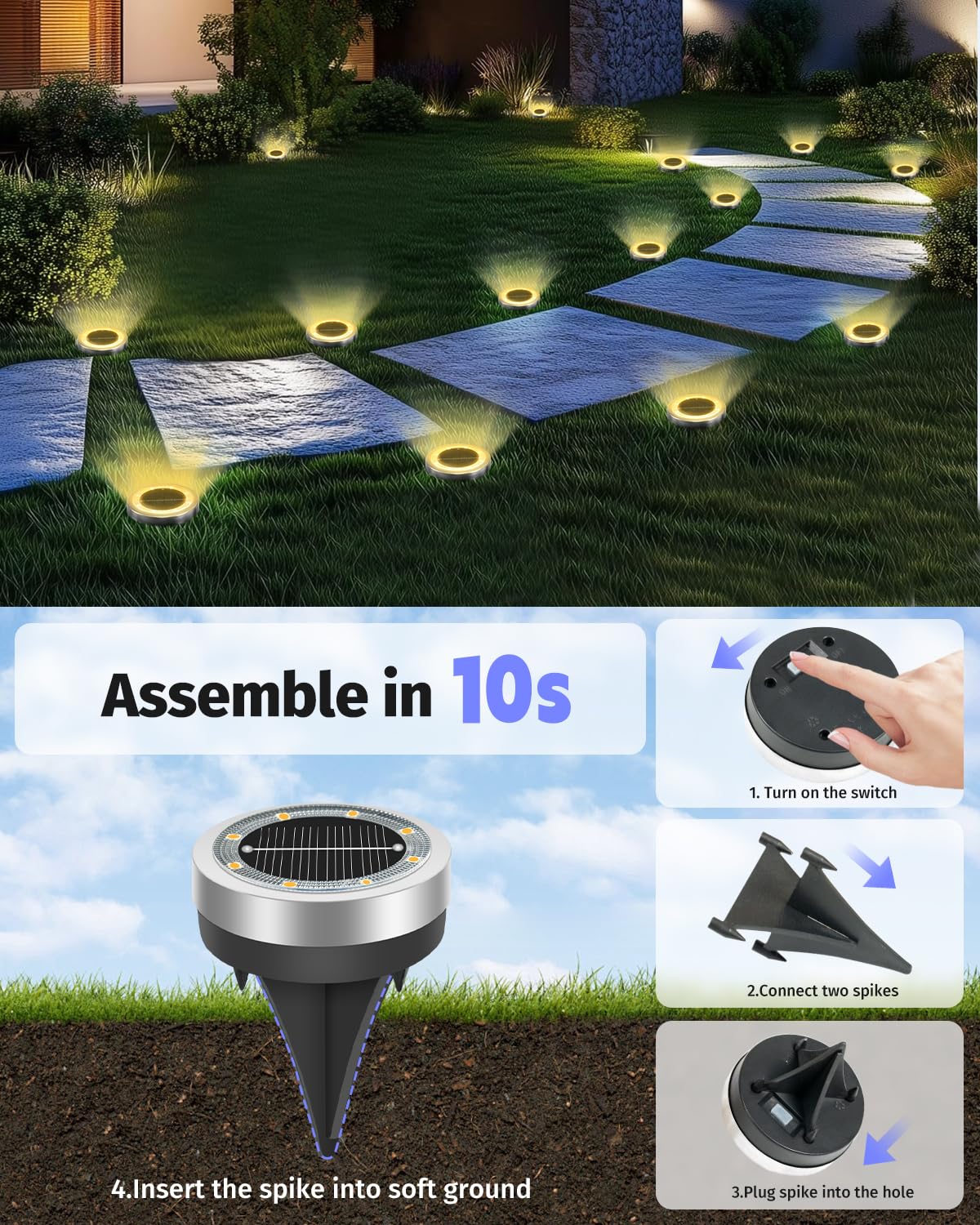 SenLuKit easy-install lights with stakes for quick garden setup.