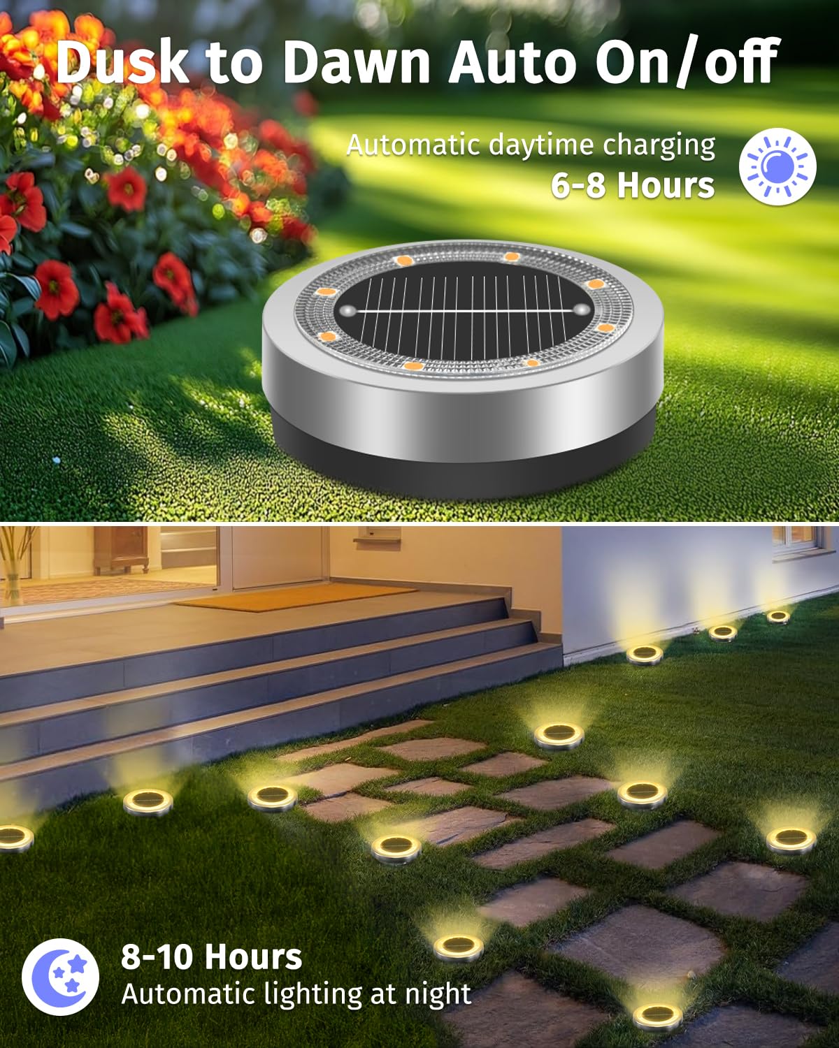 SenLuKit garden path lights illuminate walkways and patios after dark.