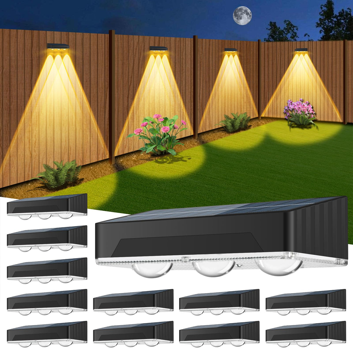 SenLuKit solar fence lights with 3 LED lens provide bright, focused outdoor illumination