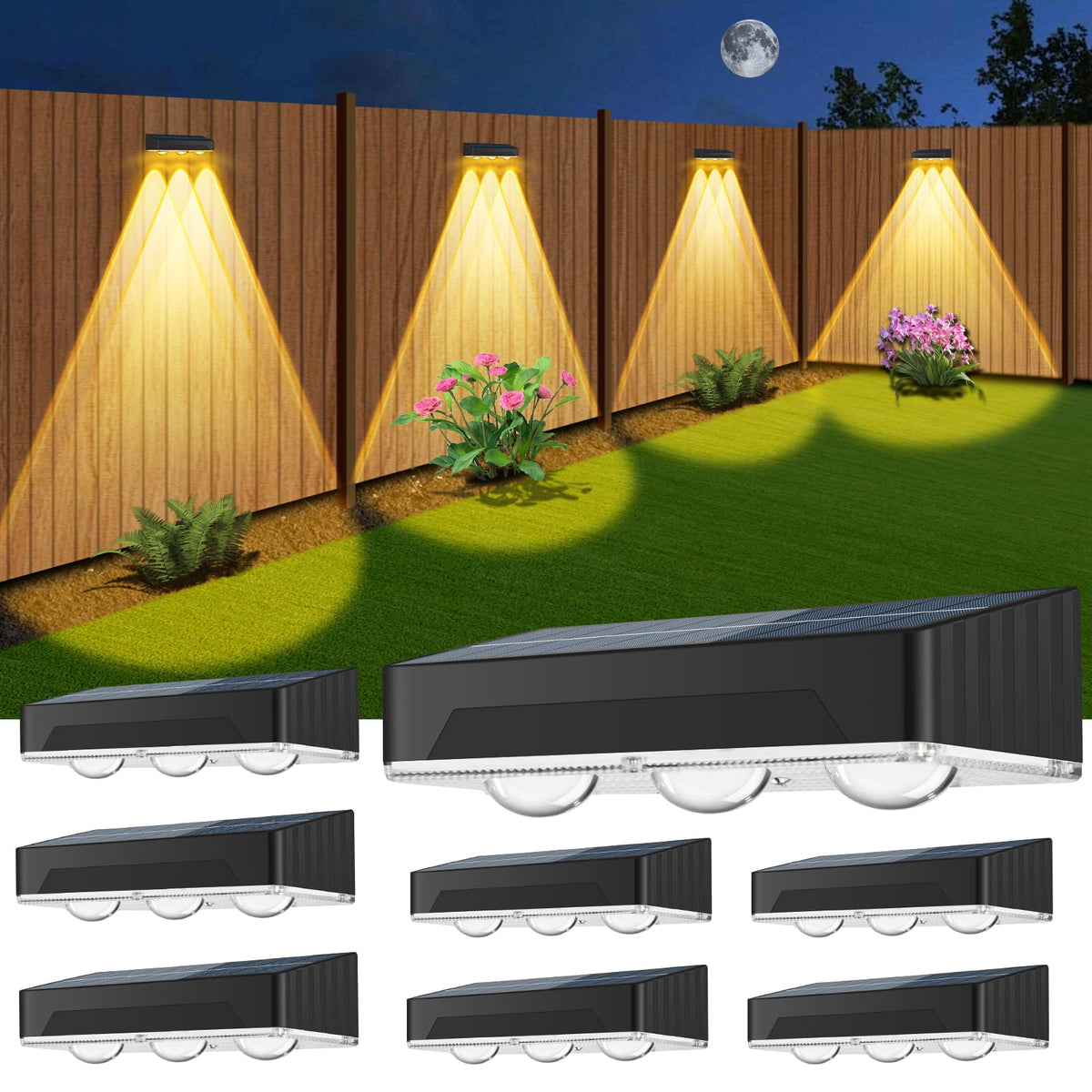 SenLuKit solar fence lights with three LED lenses for a bright, focused beam.