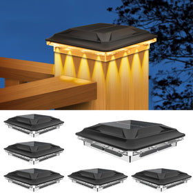 SenLuKit solar post cap light with spot lens decorating fence posts at night