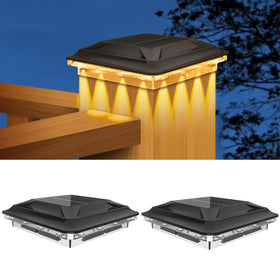 SenLuKit solar post cap lights with spot lens on pillar at dusk