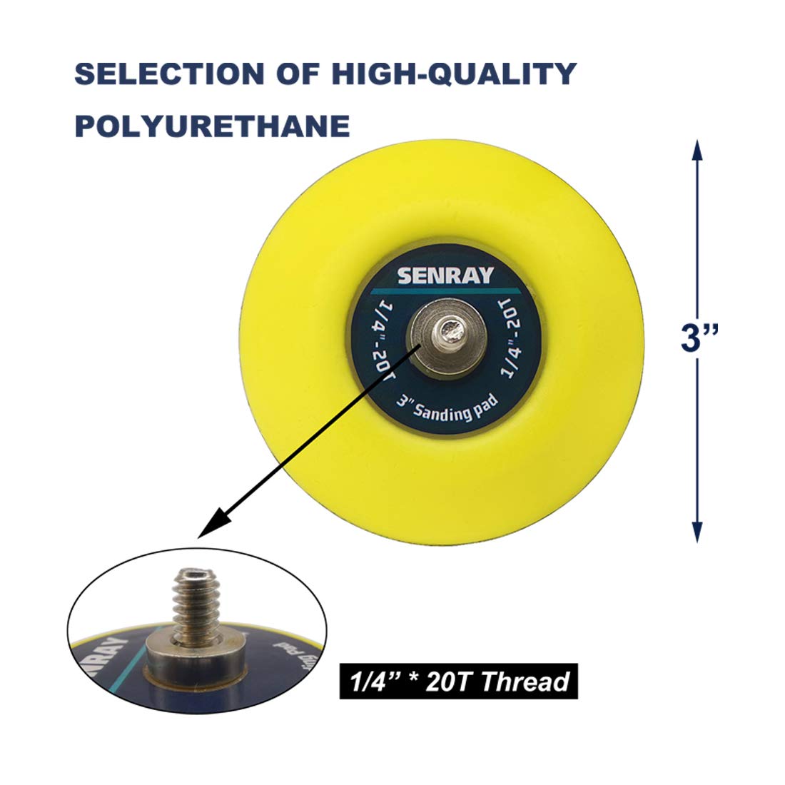 SENRAY 1/4-inch-20 thread backing plate close-up showing attachment