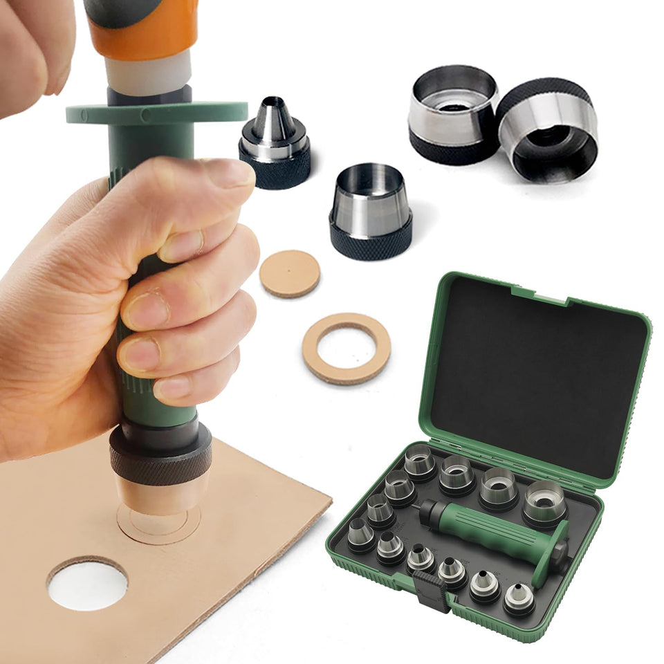 Senrog 12-in-1 gasket punch set hollow punch head for precise leather holes.