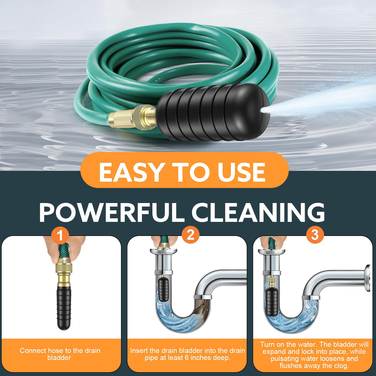 Senshare in-use image on bathroom sink demonstrates quick, chemical-free unclogging alternative.