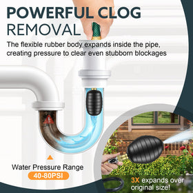 Senshare large 4-6 inch bladder clears main lines and outdoor sewers effectively.