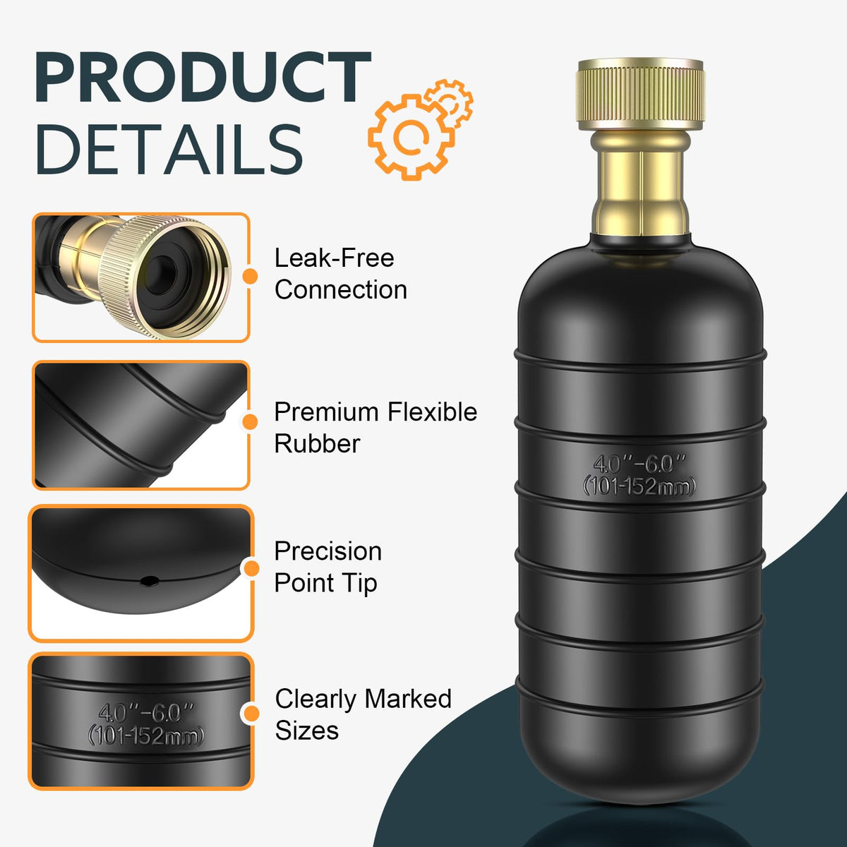 Senshare pressure-safe bladder shows safe 40-80 PSI operation for deep clogs.