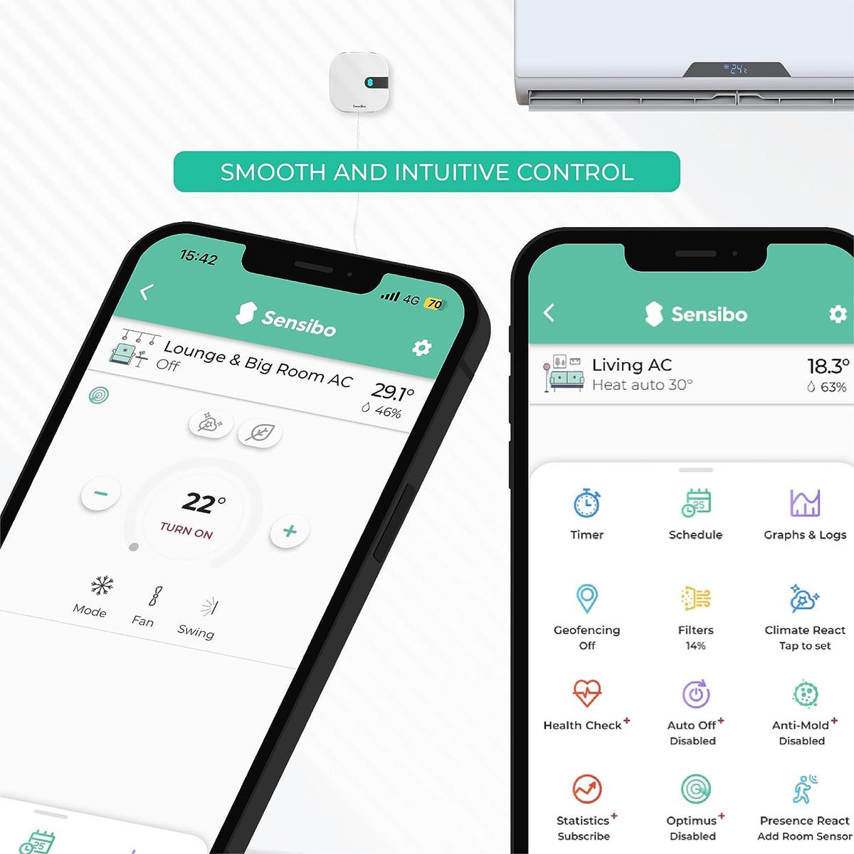 Sensibo Air geofencing illustration shows automatic comfort as you arrive.