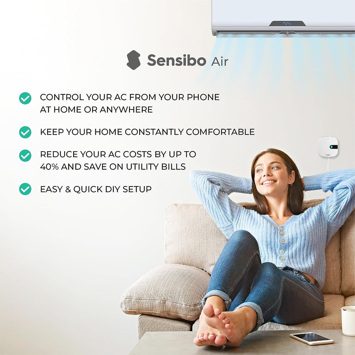 Sensibo Air remote access lets you adjust temperature from anywhere.