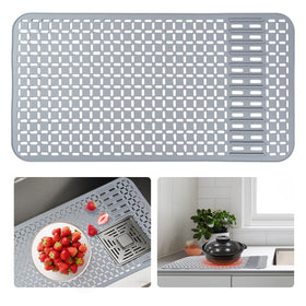 Sentoda 26x14 inch grey silicone sink mat protects dishes from scratches