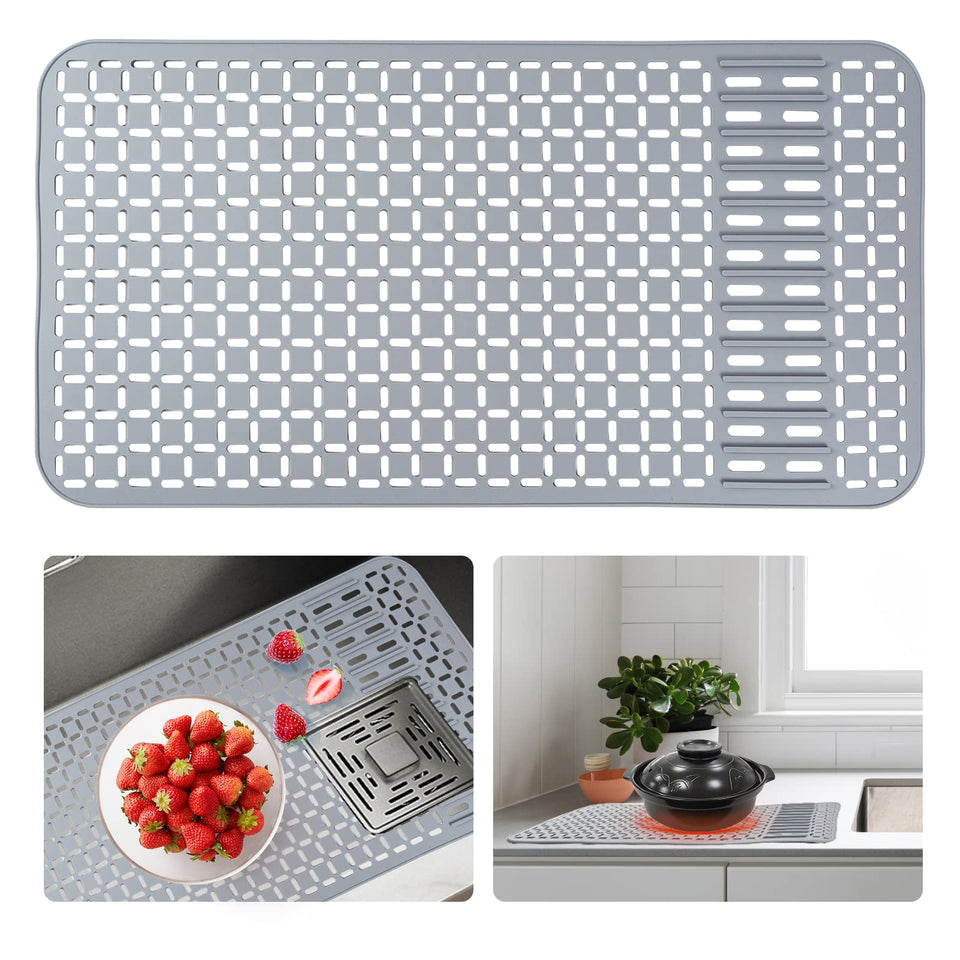 Sentoda 26x14 inch grey silicone sink mat protects dishes from scratches