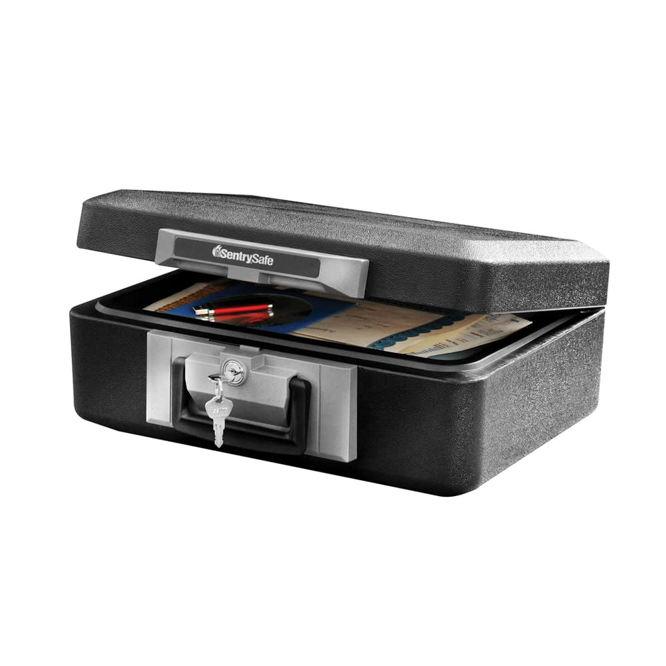 SentrySafe fireproof safe box front view shows compact storage for cash and valuables