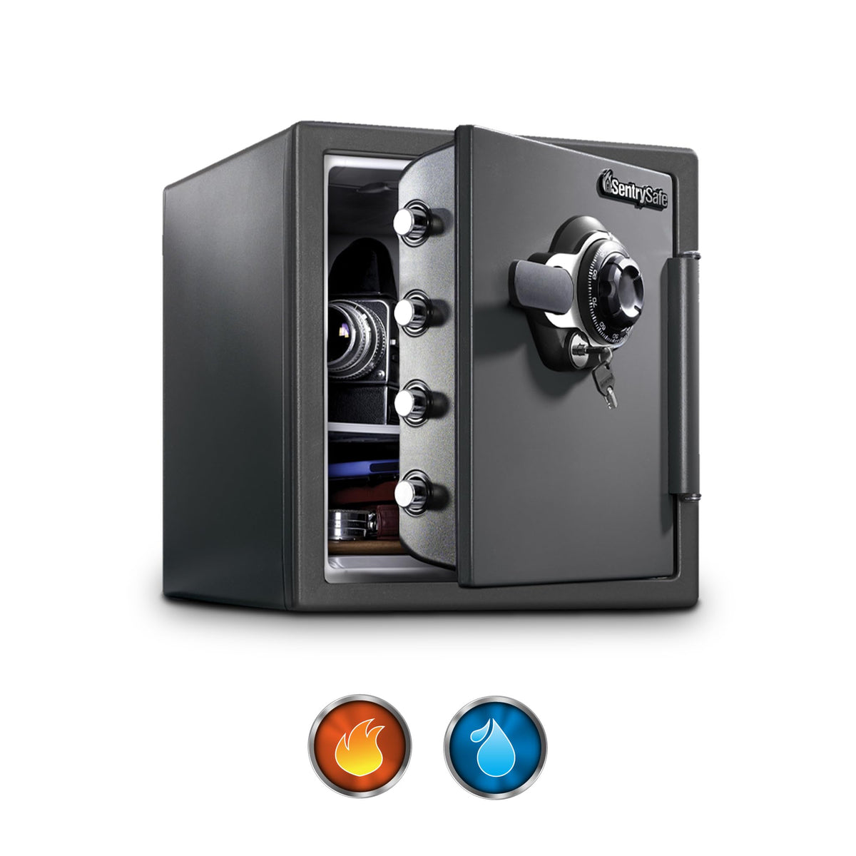 SentrySafe SFW123DSB exterior with dial lock for secure access.
