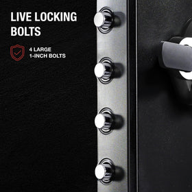 SentrySafe SFW123DSB bolt‑down hardware and pry‑resistant hinge.