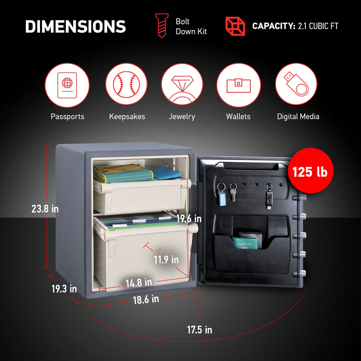 SentrySafe SFW205GQC floor safe with contents demonstrates protected storage on the home floor.