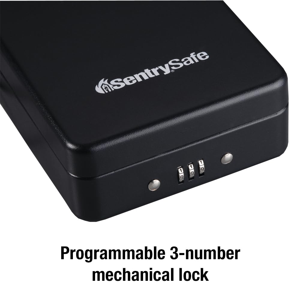 SentrySafe Small Safe combination dial close-up emphasizes resettable lock convenience