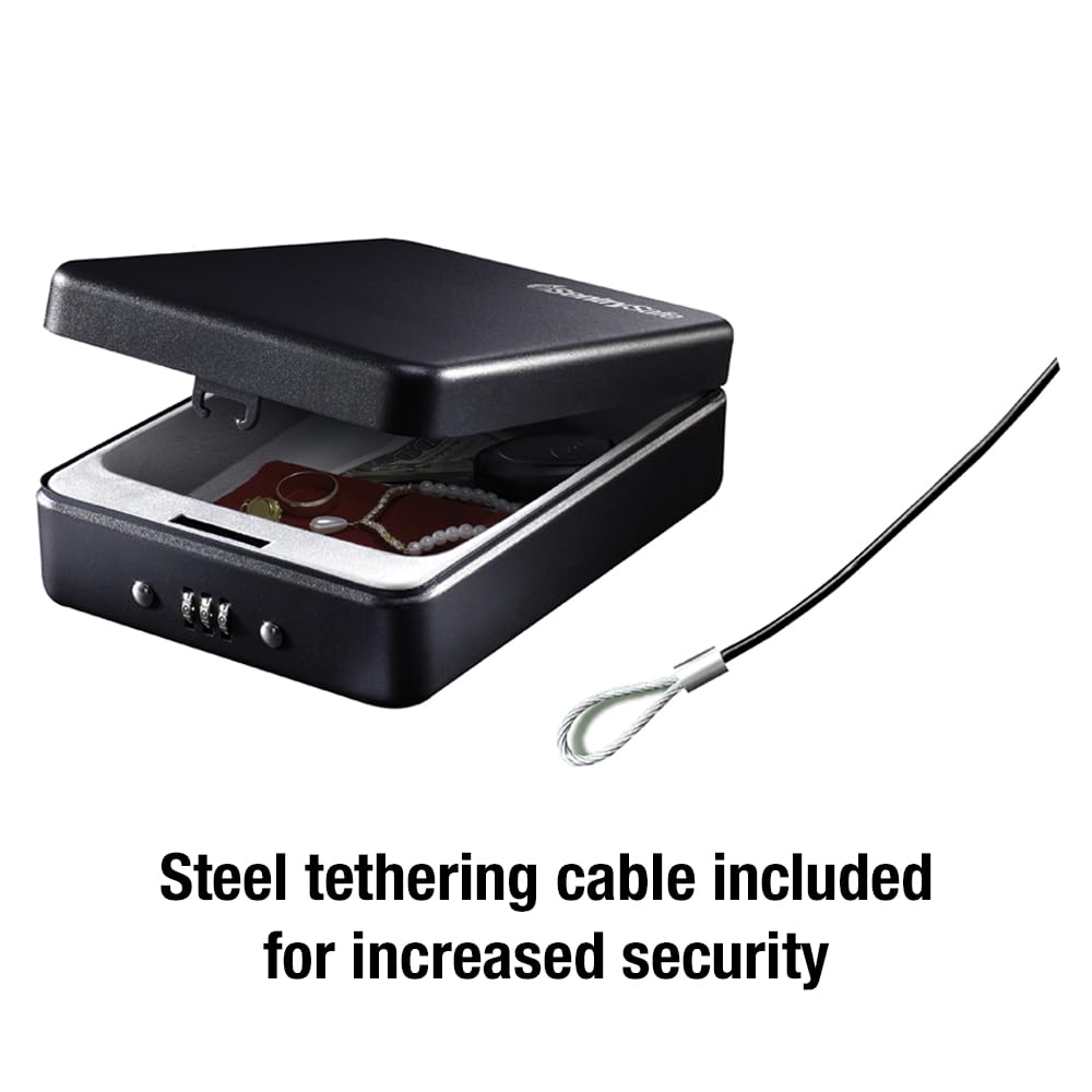 SentrySafe Small Safe tether cable detail demonstrates added security when securing to a fixed object