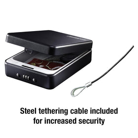 SentrySafe Small Safe tether cable detail demonstrates added security when securing to a fixed object