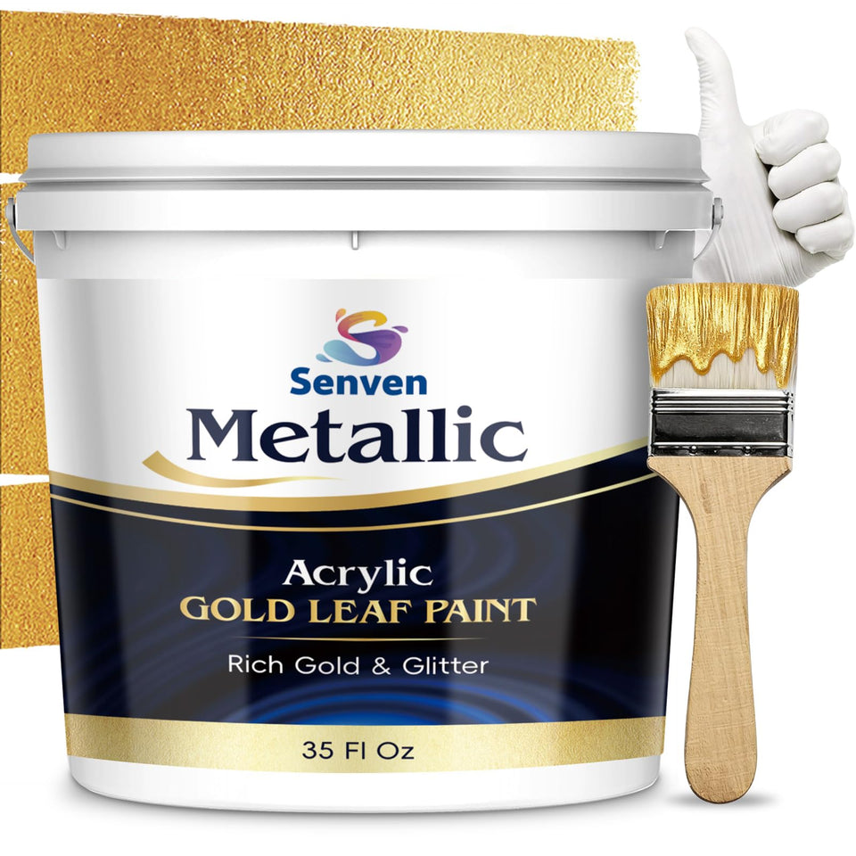 SENVEN Gold Paint bottle shows bold metallic pigment for vivid crafts.