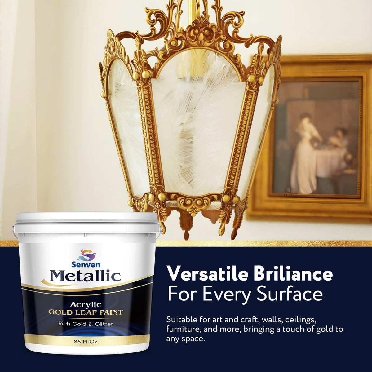 SENVEN Gold Paint brush strokes reveal smooth, even coverage for furniture.