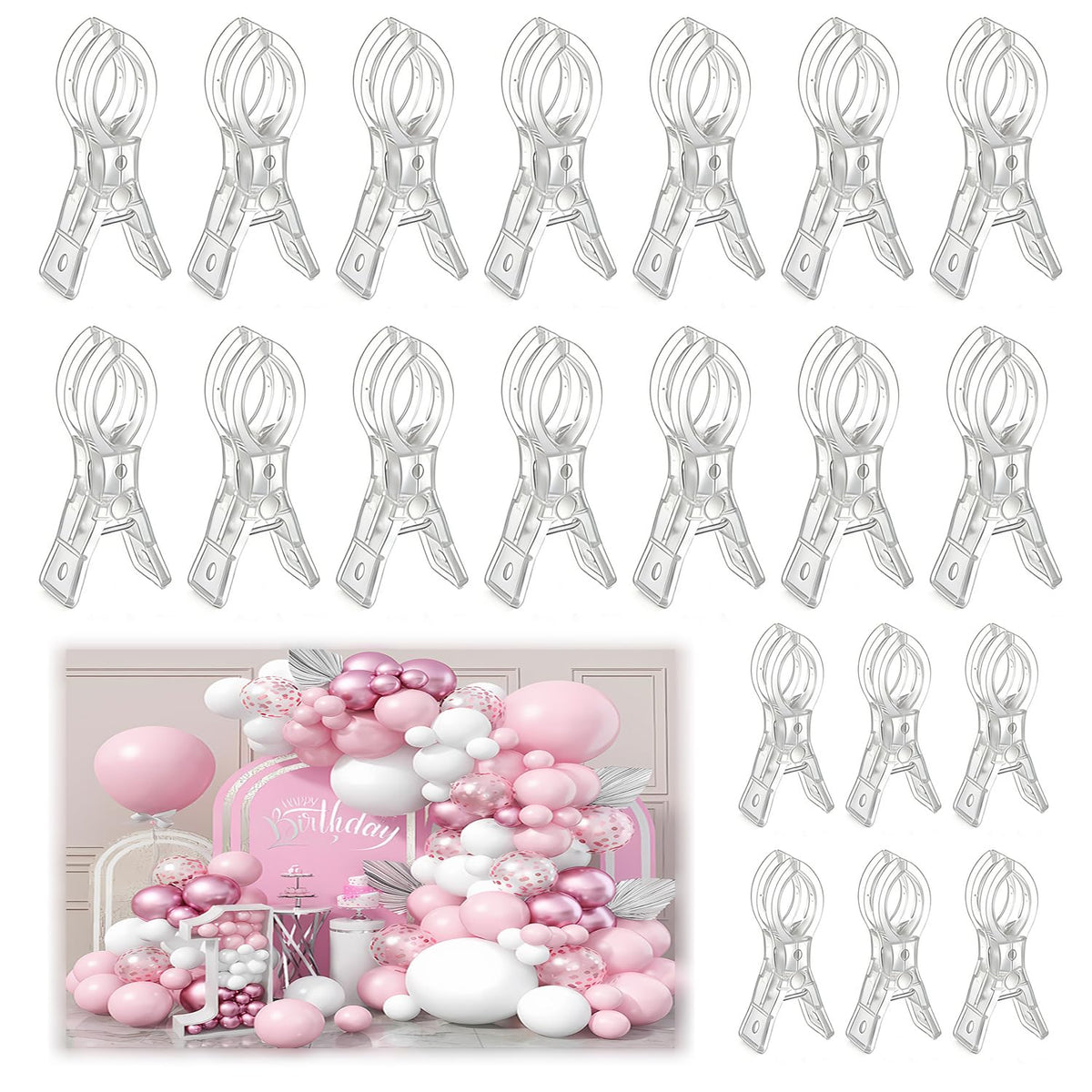 Senylanhxy balloon arch clips, 3.5 inch transparent clamps for easy, seamless balloon garlands.