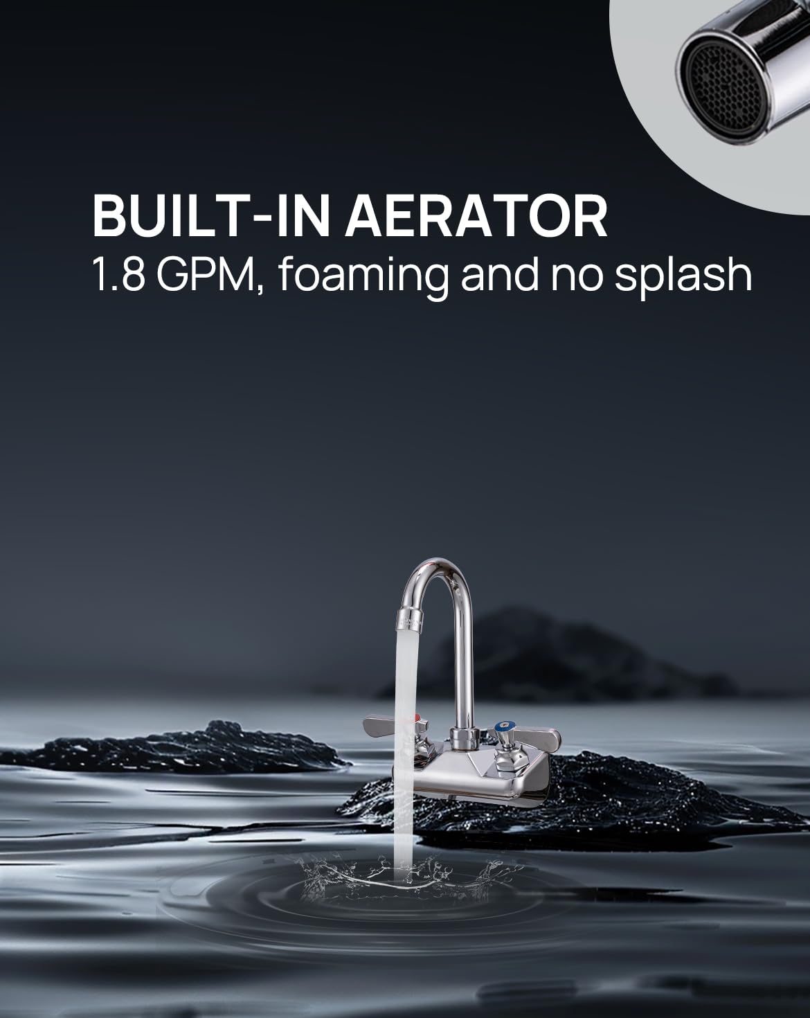 Sepaitek built-in 1.8 GPM aerator for foamy water and reduced splashes