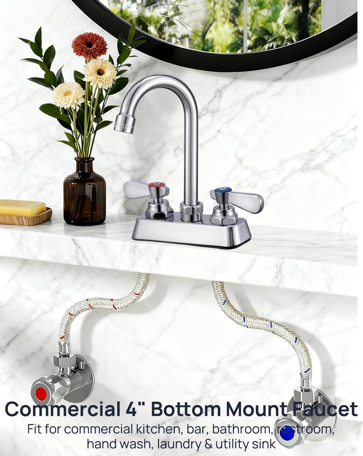 Sepaitek gooseneck 3-1/2 inch spout offering flexible reach for busy sinks.