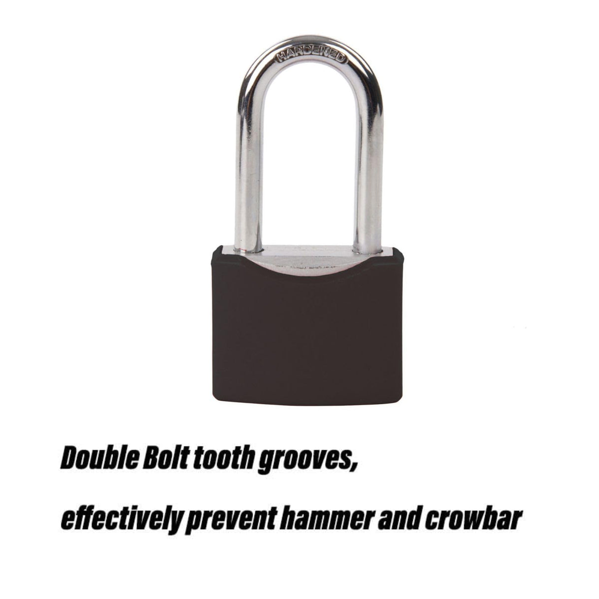 Shackle detail shows the 1-5-8 inch length for wide access