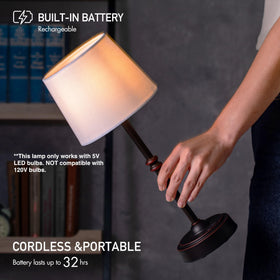 O'Bright Seraph lamp with built-in rechargeable battery for convenience.