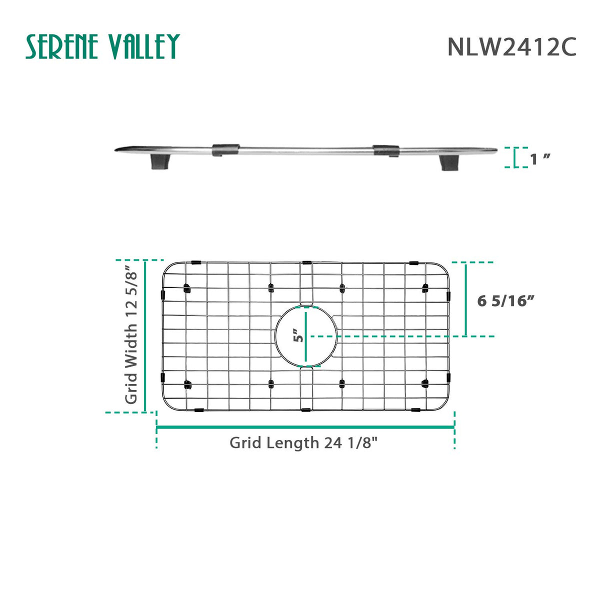 Serene Valley stainless grid highlights corner radius for fit alignment.