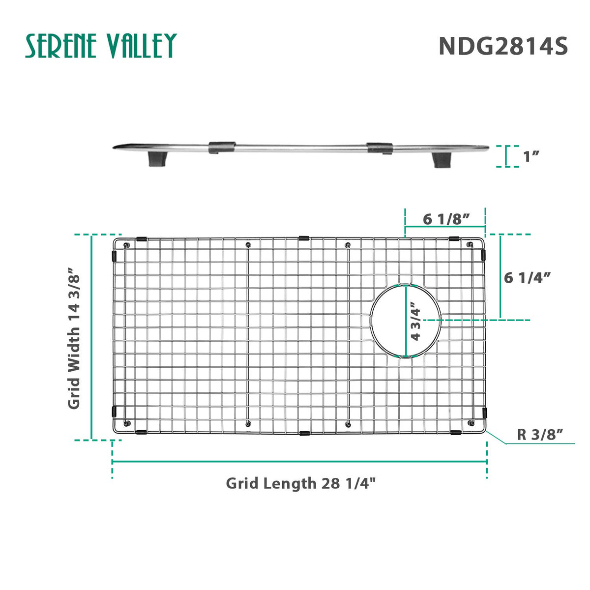 Serene Valley NDG2814S grid corner radius detail for accurate sink compatibility