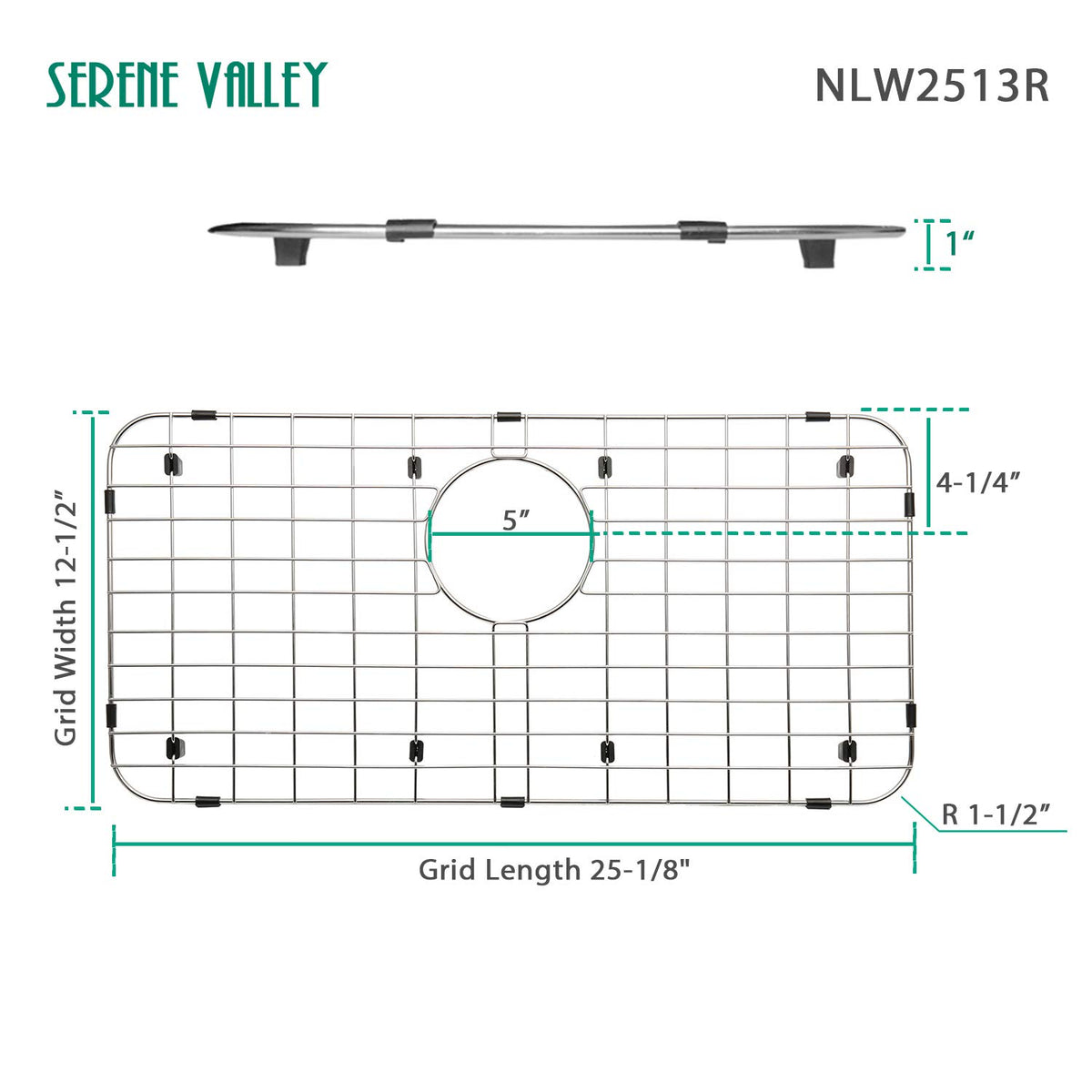 Serene Valley NLW2513R grid rear drain highlights efficient water flow for hand washing.