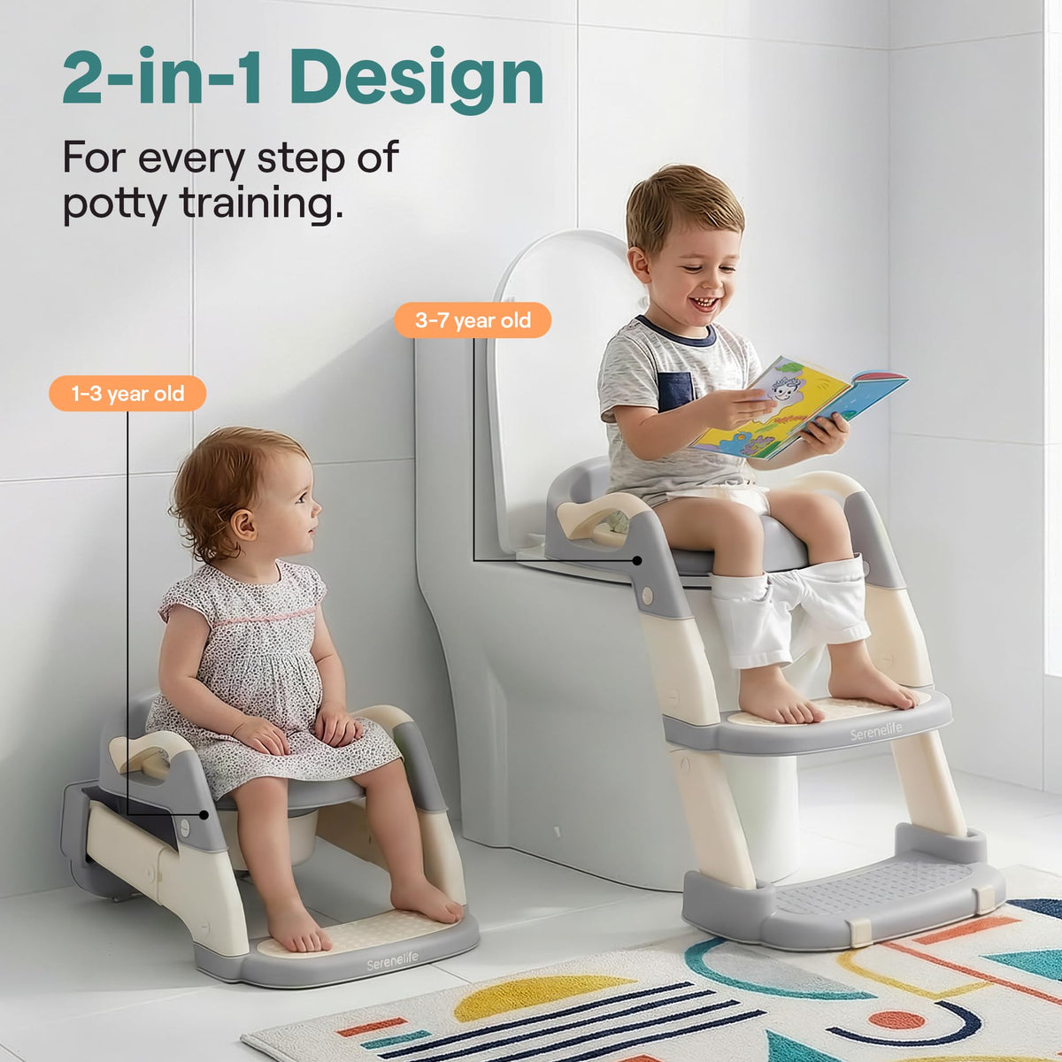 SereneLife anti-slip ladder feet stabilize the seat for confident use.