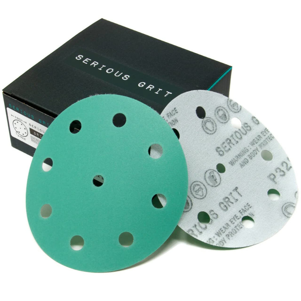Serious Grit 5-inch 9-hole 320-grit disc for precise sanding and smooth finishes.