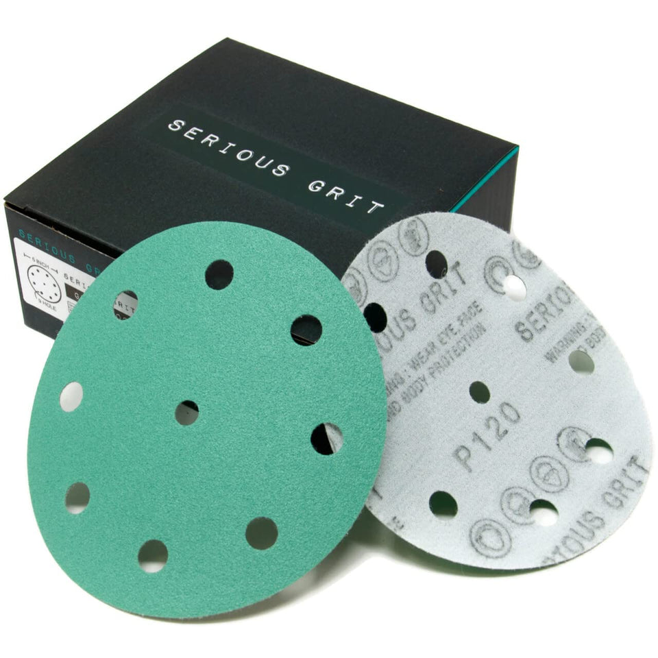 Serious Grit 5-inch 9-hole 120-grit disc for Festool, smoother finishes.