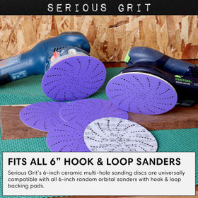 Serious Grit 6-Inch ceramic disc showing multi-hole dust extraction pattern.