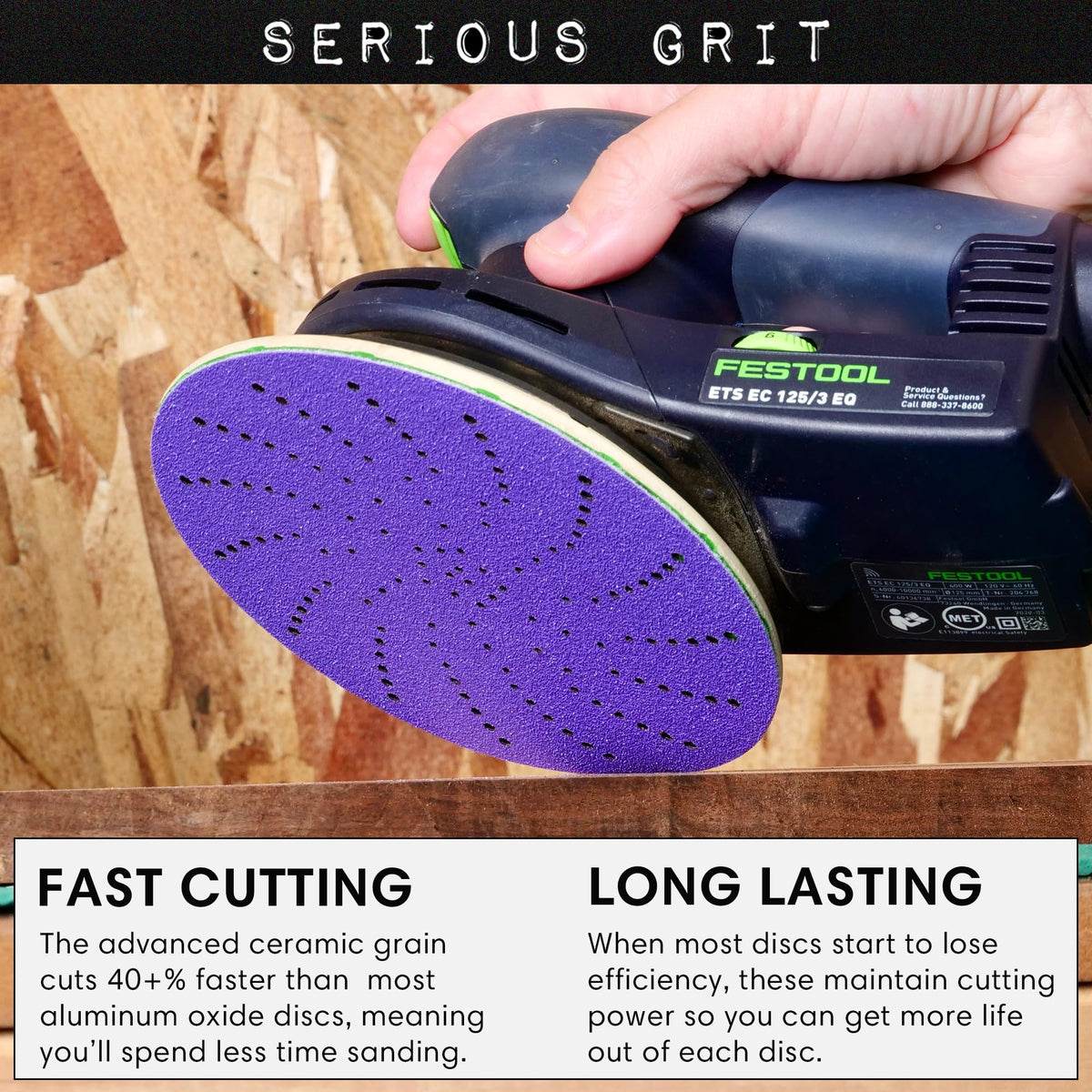 Serious Grit 6-Inch ceramic discs versatile for wood, metal, automotive projects.