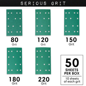 Anti-clog coating on Serious Grit sheet reduces dust buildup during sanding.