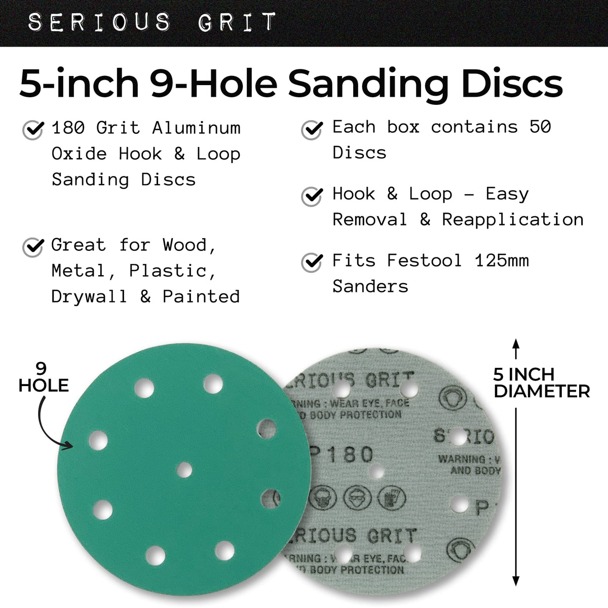 Serious Grit durable hook-loop film disc maintains secure attachment and reuse.