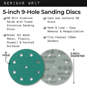 Serious Grit Festool-compatible disc installed on a sander for efficient removal.