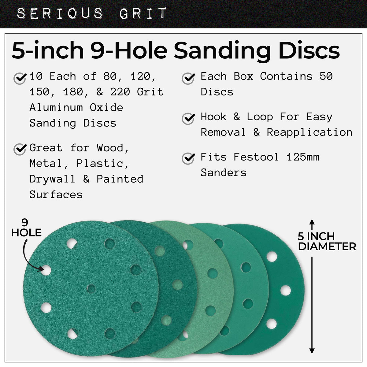 Serious Grit disc mounted on Festool sander for precise fit and smooth operation.