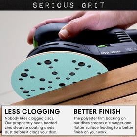Serious Grit film backing enables smoother finishes on wood and metal.