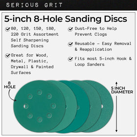 Serious Grit 120-grit disc delivers a smoother finish on wood and metal surfaces.