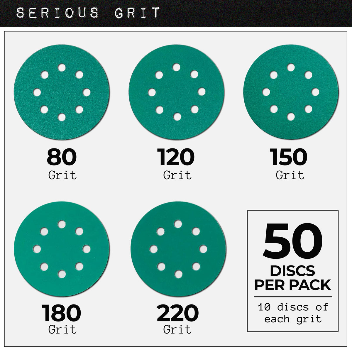 Serious Grit 150-grit disc balances cut rate and finish for general sanding tasks.