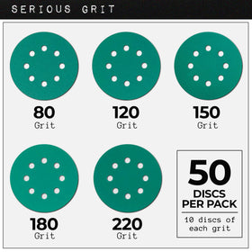 Serious Grit 150-grit disc balances cut rate and finish for general sanding tasks.
