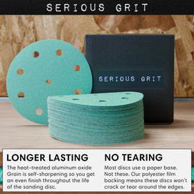 Wood sanding with Serious Grit 180–220 grit yields smooth results.