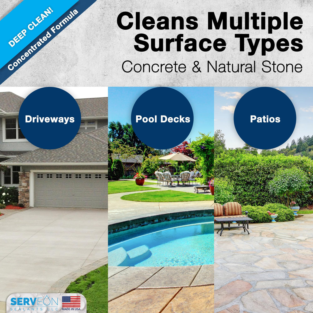 Serveon Sealants cleaner addressing efflorescence and mineral deposits on concrete surfaces.